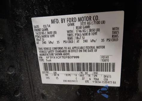 2014 Ford F-150 Stx из США, поврежденный, VIN 1FTFX1CF7EFB37999